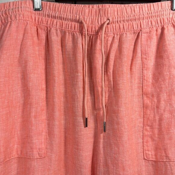 Athleta Linen Wide Leg Pants 22 Coral Pull-On Slit Hem Lightweight Coastal - Picture 6 of 16